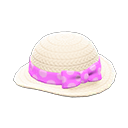 sombrero de paja con lazo [Rosa] (Blanco/Rosa)