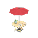 table parasol [Bois clair] (Beige/Rouge)