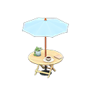 tavolo con ombrellone [Legno chiaro] (Beige/Blu chiaro)