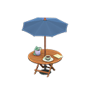 tavolo con ombrellone [Legno naturale] (Marrone/Blu)