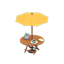 tavolo con ombrellone [Legno naturale] (Marrone/Beige)