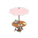 tavolo con ombrellone [Legno naturale] (Marrone/Rosa)