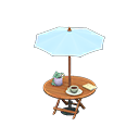 tavolo con ombrellone [Legno naturale] (Marrone/Blu chiaro)