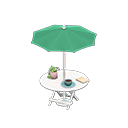 tavolo con ombrellone [Bianco] (Bianco/Verde)
