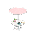 tavolo con ombrellone [Bianco] (Bianco/Rosa)