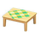 wooden table: (Light wood) Beige / Green