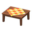 wooden table: (Dark wood) Brown / Orange