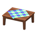 wooden table: (Dark wood) Brown / Blue
