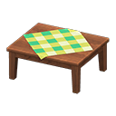 wooden table: (Dark wood) Brown / Green