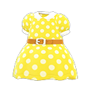 платье в горошек на поясе [Желтый] (Желтый/Белый)