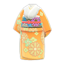 праздничное кимоно [Бледно-оранжевый] (Оранжевый/Аквамариновый)