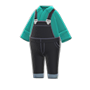 denim overalls [Black] (Black/Green)
