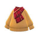 свитер с шарфом в клетку [Светло-коричневый] (Бежевый/Красный)