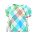 plaid puffed-sleeve shirt [Sweet plaid] (Green/Brown)