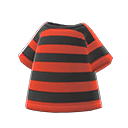 短袖粗横纹T恤 [红色] (红色/黑色)