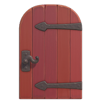red metal-accent door